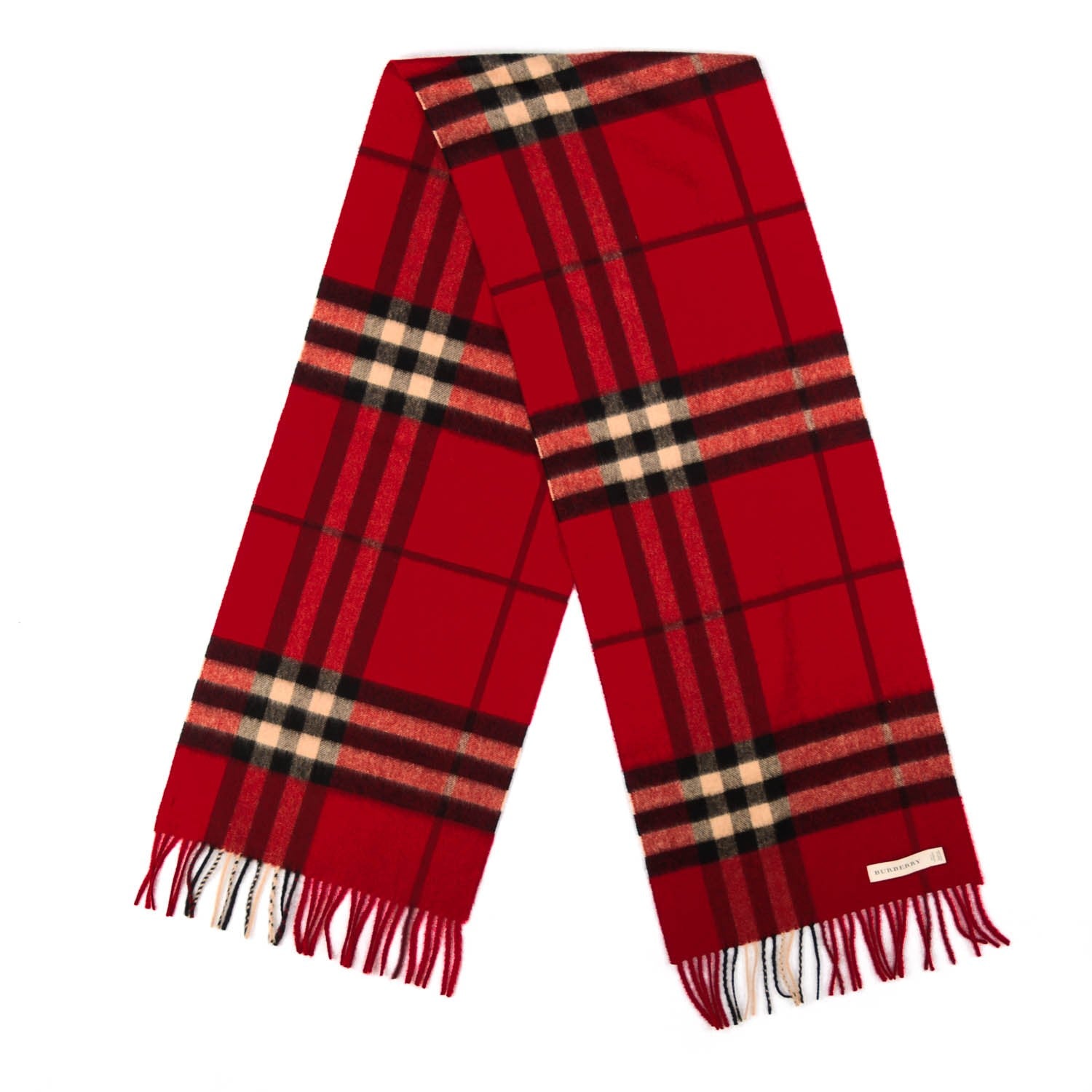 Burberry Cashmere Giant Heritage Check Fringe Scarf Red 3 of 5