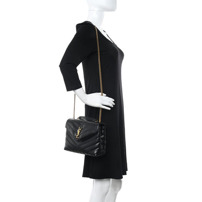 Saint Laurent Calfskin Y Quilted Monogram Small Loulou Chain Satchel Black 2 of 7