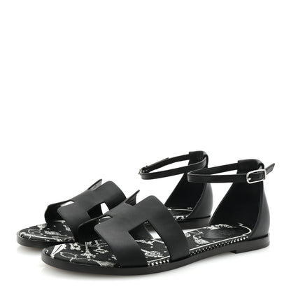 Hermes Calfskin Santorini Sandals 38 Black 4 of 10