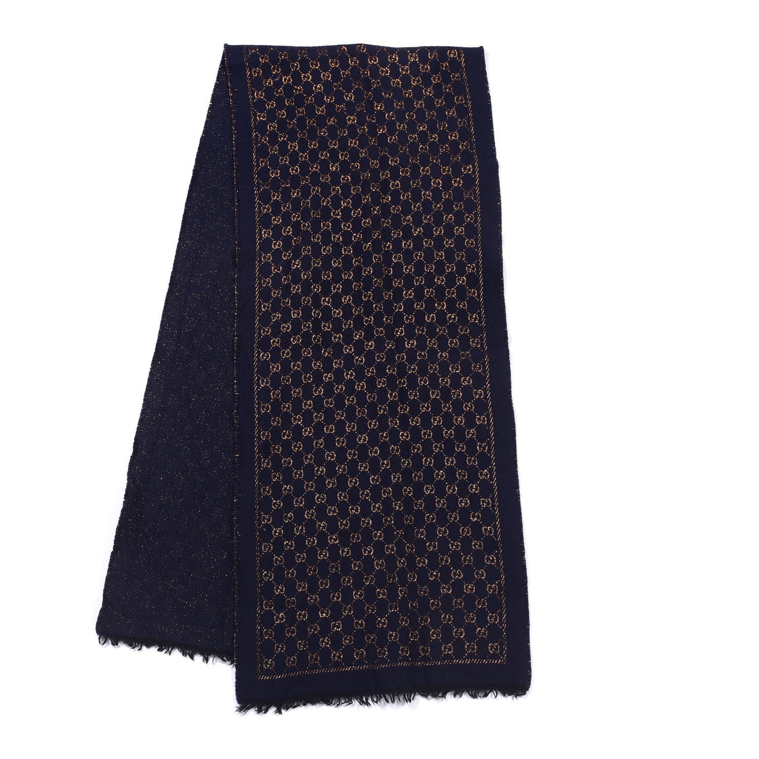 Gucci Wool Silk Jacquard GG Monogram Stenix Scarf Navy Yellow 2 of 8
