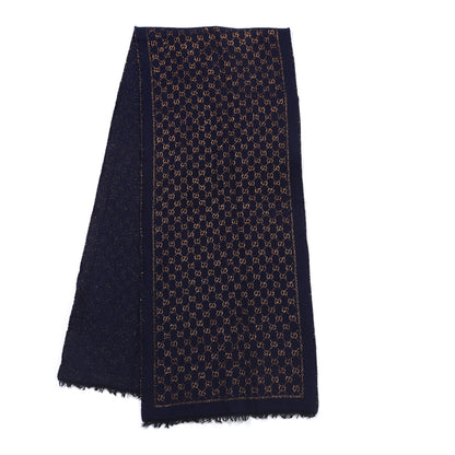 Gucci Wool Silk Jacquard GG Monogram Stenix Scarf Navy Yellow 2 of 8
