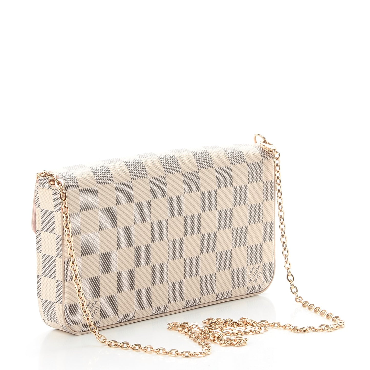 Damier Azur Pochette Felicie Chain Wallet Rose Ballerine