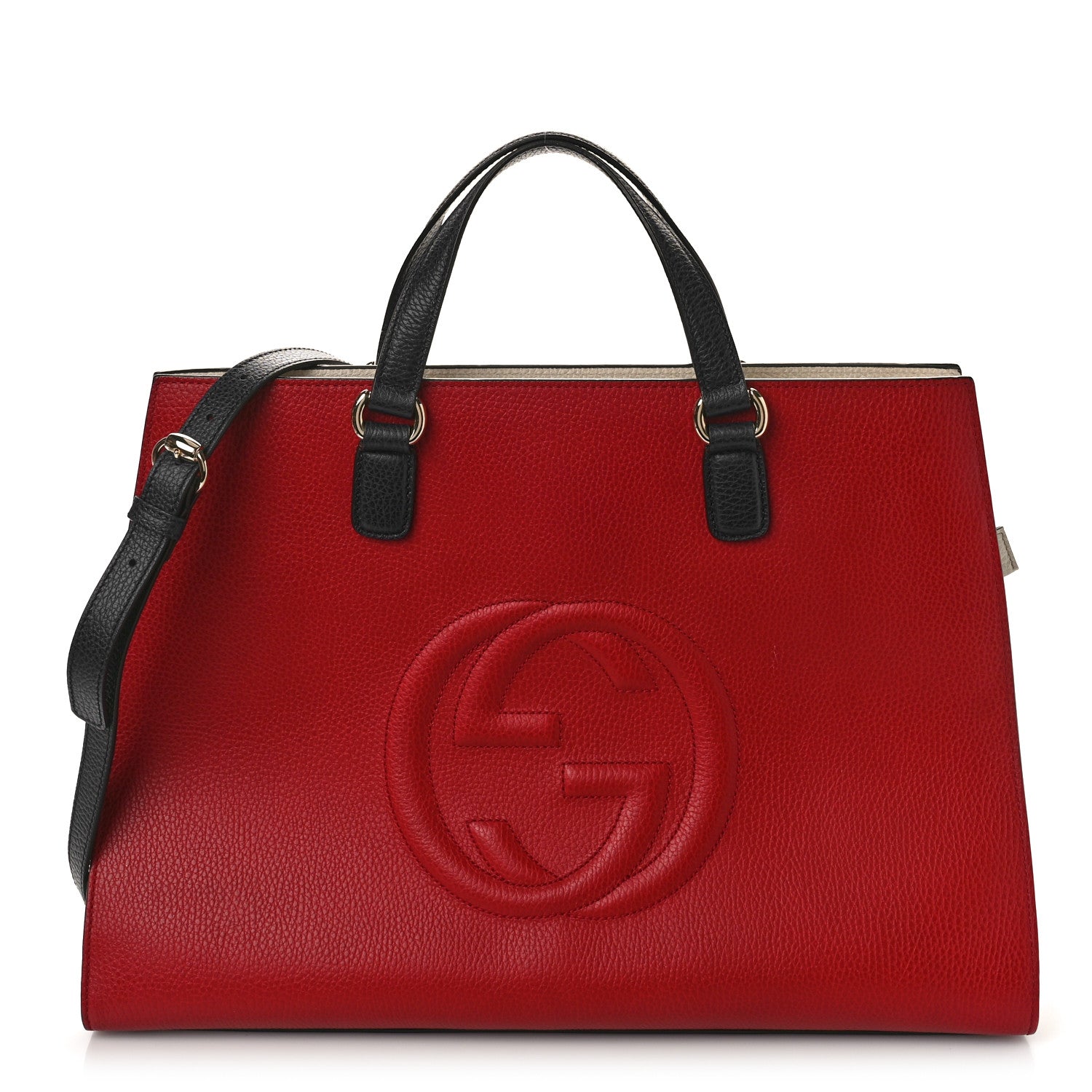 Gucci Dollar Calfskin Large Soho Top Handle Satchel Hibiscus Red Mystic White Blue 1 of 9