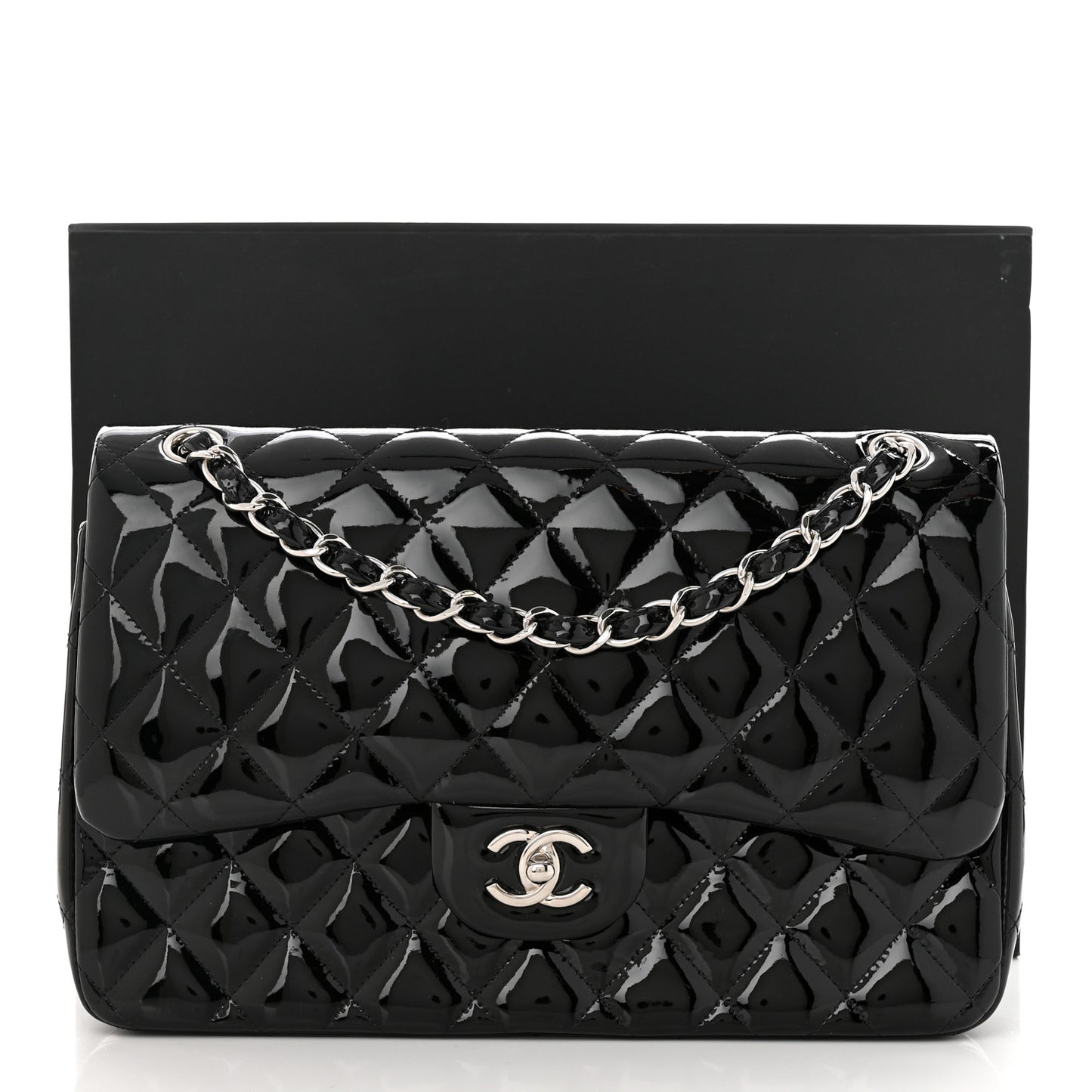 Patent Quilted Jumbo Double Flap Black