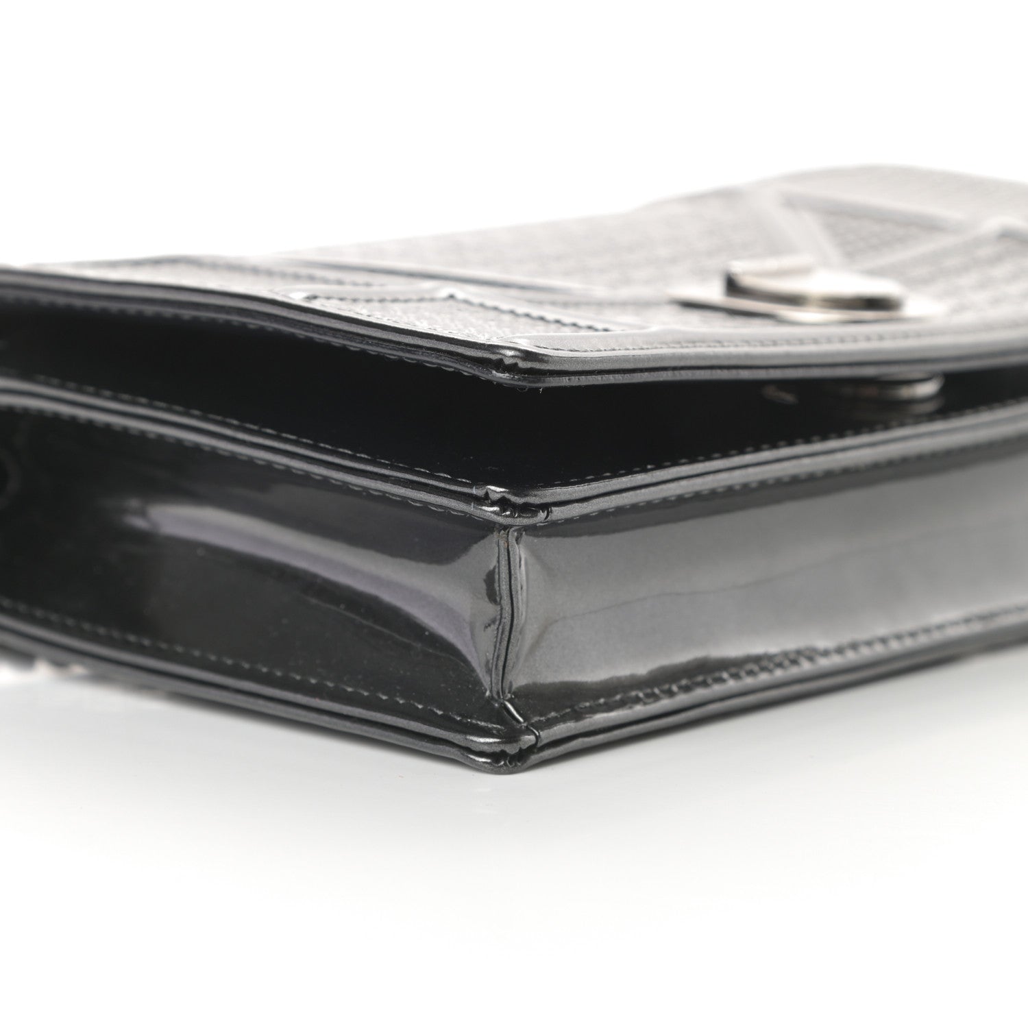 Christian Dior Metallic Patent Micro-Cannage Diorama Wallet on Chain Pouch Onyx Black 10 of 14