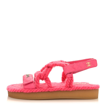 Chanel Cord Lambskin Quilted Logo Sandals 38 Pink 1 of 7