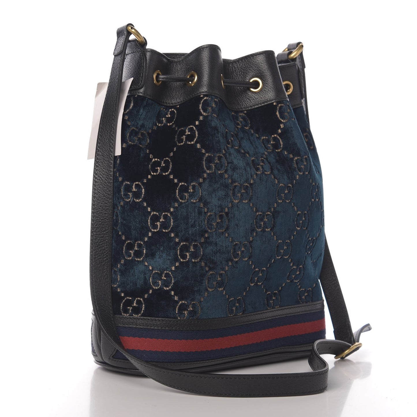 Velvet GG Monogram Web Bucket Bag Blue Beige