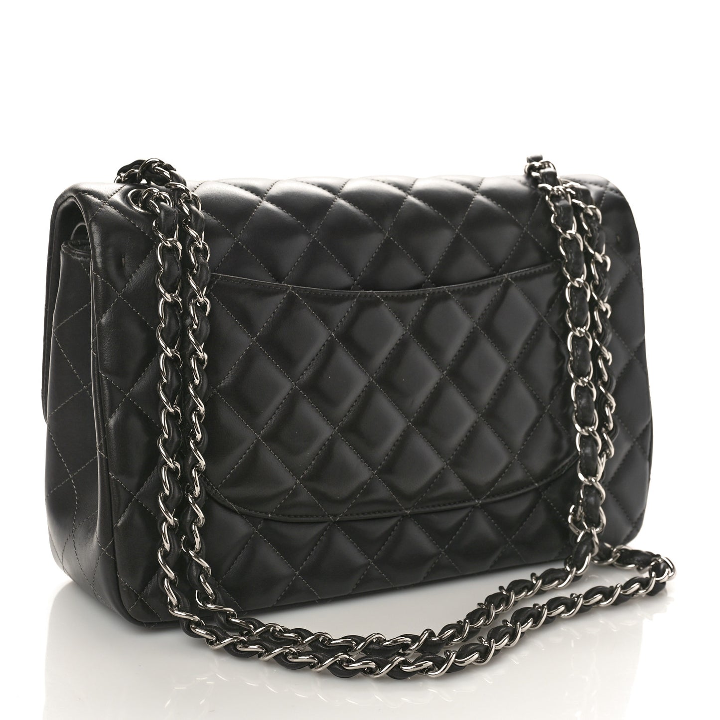 Lambskin Quilted Jumbo Double Flap Charcoal Grey
