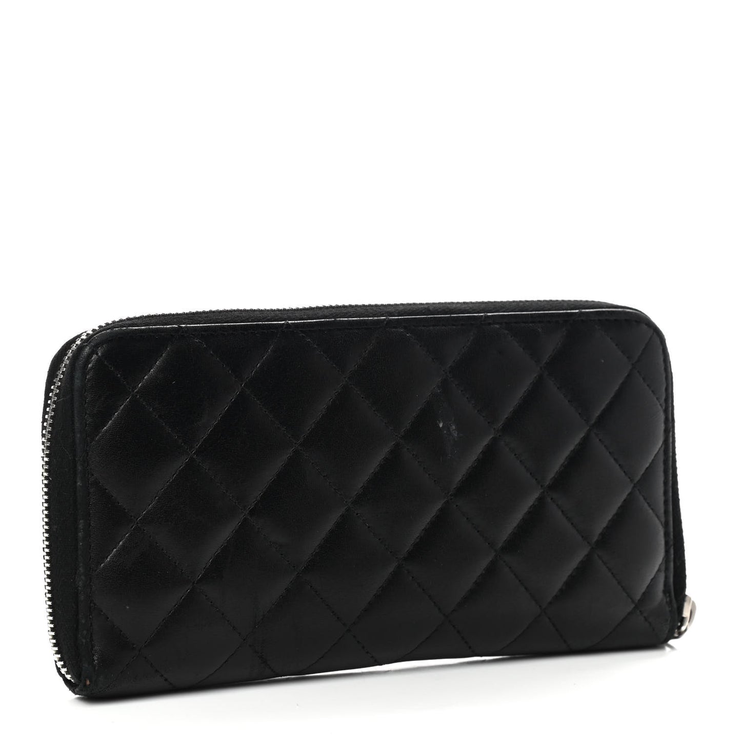 Lambskin Quilted Large Gusset Zip Around Wallet Black