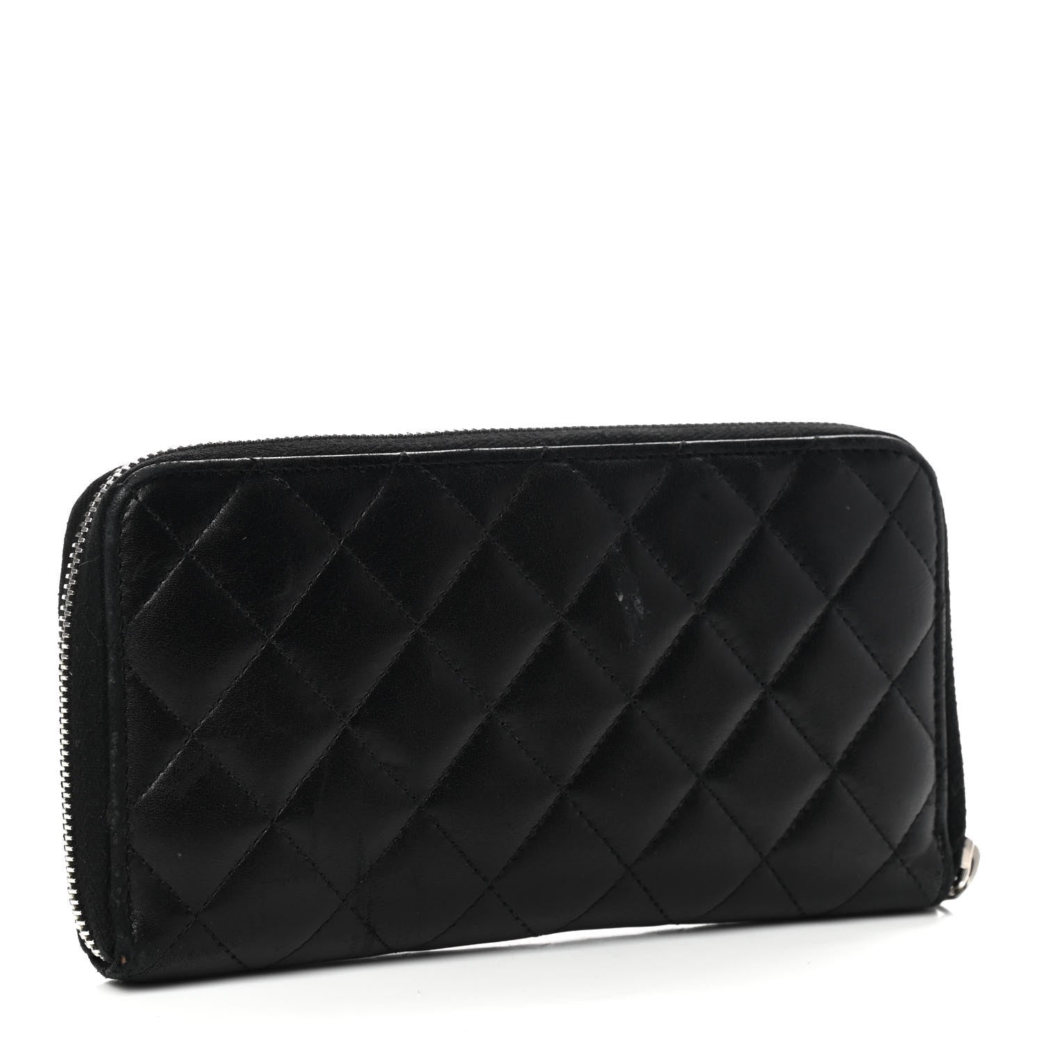 Chanel Lambskin Quilted Large Gusset Zip Around Wallet Black 3 of 18