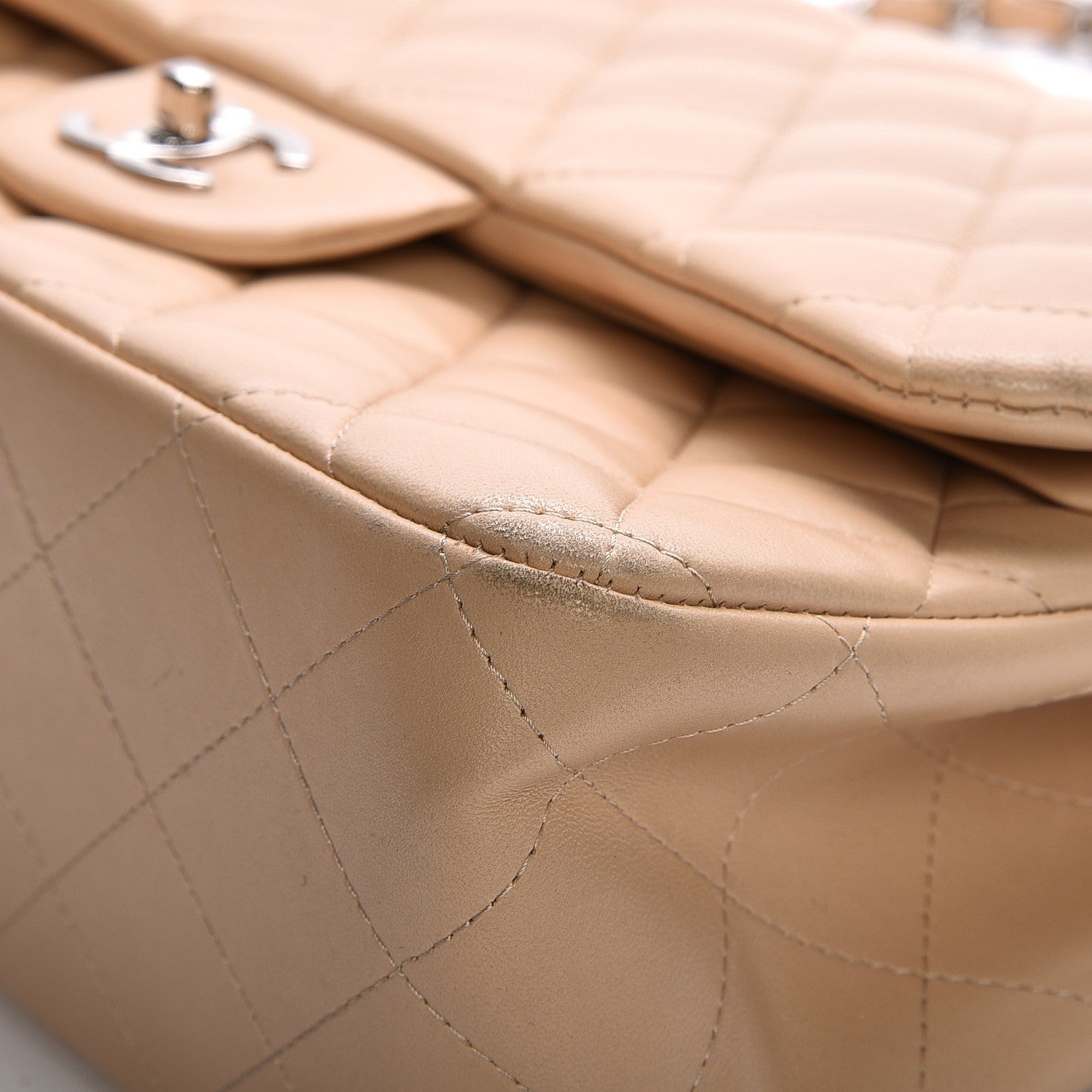 Chanel Lambskin Quilted Jumbo Double Flap Beige 13 of 14