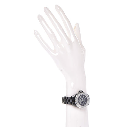 Chanel Stainless Steel Ceramic Diamond Pave Bezel 33mm J12 Quartz Watch Black 2 of 7