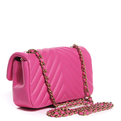 Chanel Lambskin Chevron Quilted Extra Mini Flap Dark Pink 3 of 7