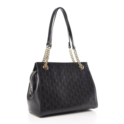 Gucci Guccissima Signature Medium Shoulder Tote Bag Black 3 of 7