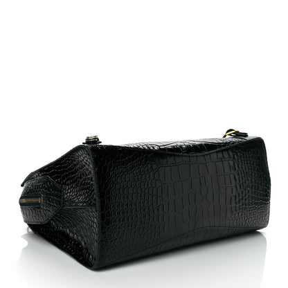 Balenciaga Shiny Supple Calfskin Crocodile Embossed Brass Hardware Neo Classic City Black 4 of 9