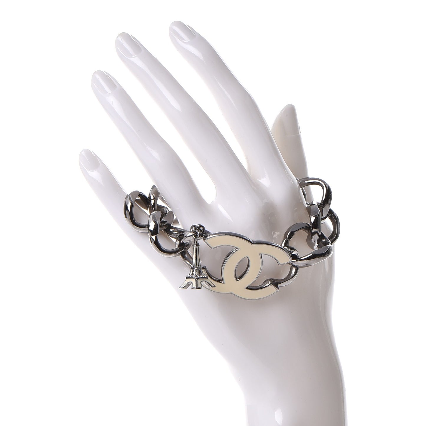 Enamel CC Eiffel Tower Charm Bracelet Dark Silver