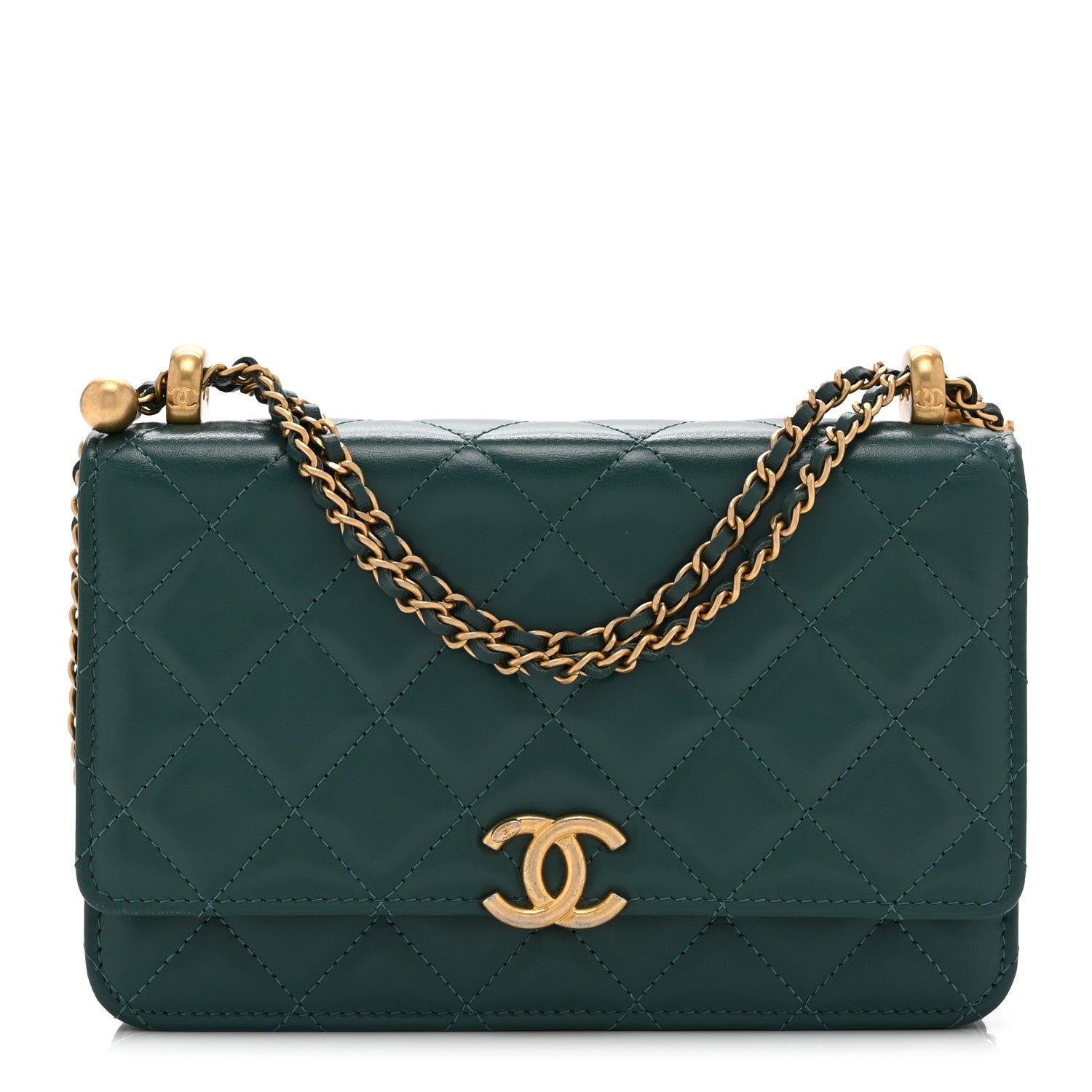 Chanel Calfskin Quilted Perfect FIt Wallet On Chain WOC Green 1 of 12