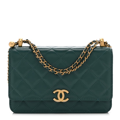 Chanel Calfskin Quilted Perfect FIt Wallet On Chain WOC Green 1 of 12