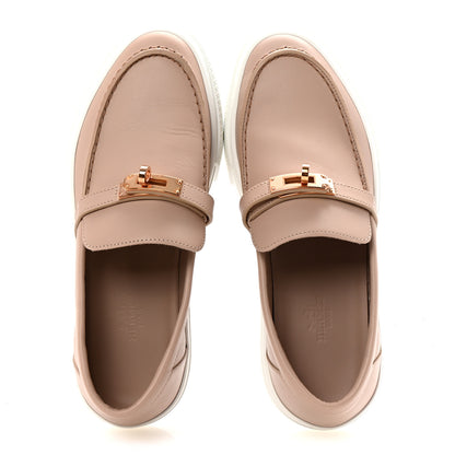 Hermes Calfskin Game Slip On Sneakers 37.5 Beige Nude 2 of 9