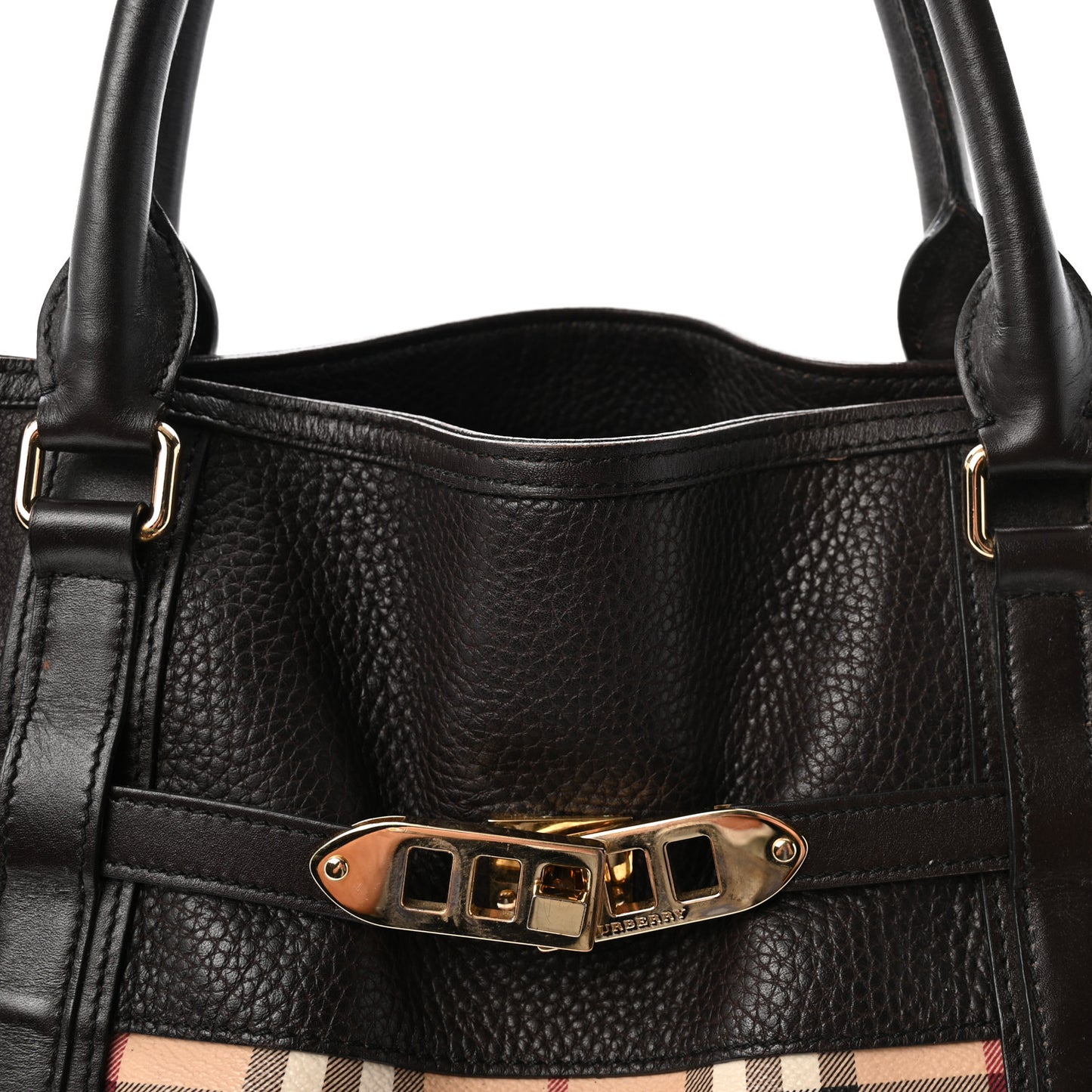 Grained Calfskin Haymarket Check Medium Golderton Tote Chocolate