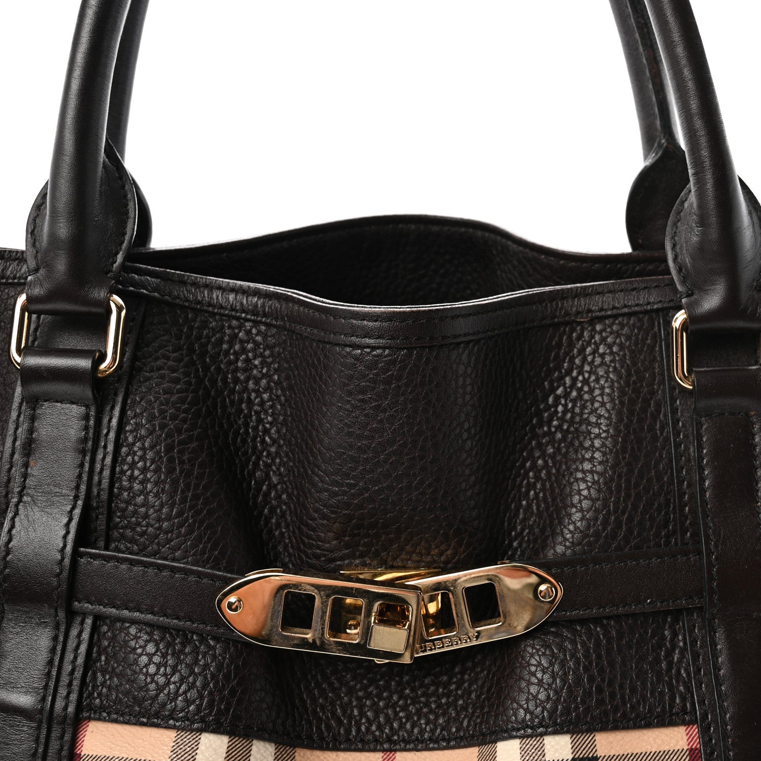 Burberry Grained Calfskin Haymarket Check Medium Golderton Tote Chocolate 8 of 10