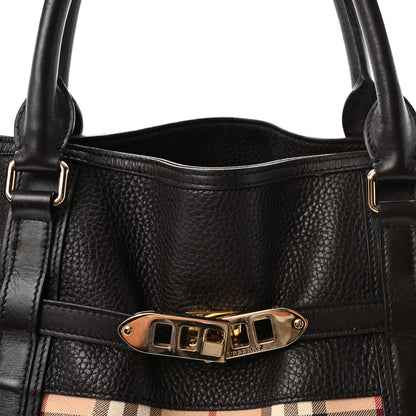 Burberry Grained Calfskin Haymarket Check Medium Golderton Tote Chocolate 8 of 10