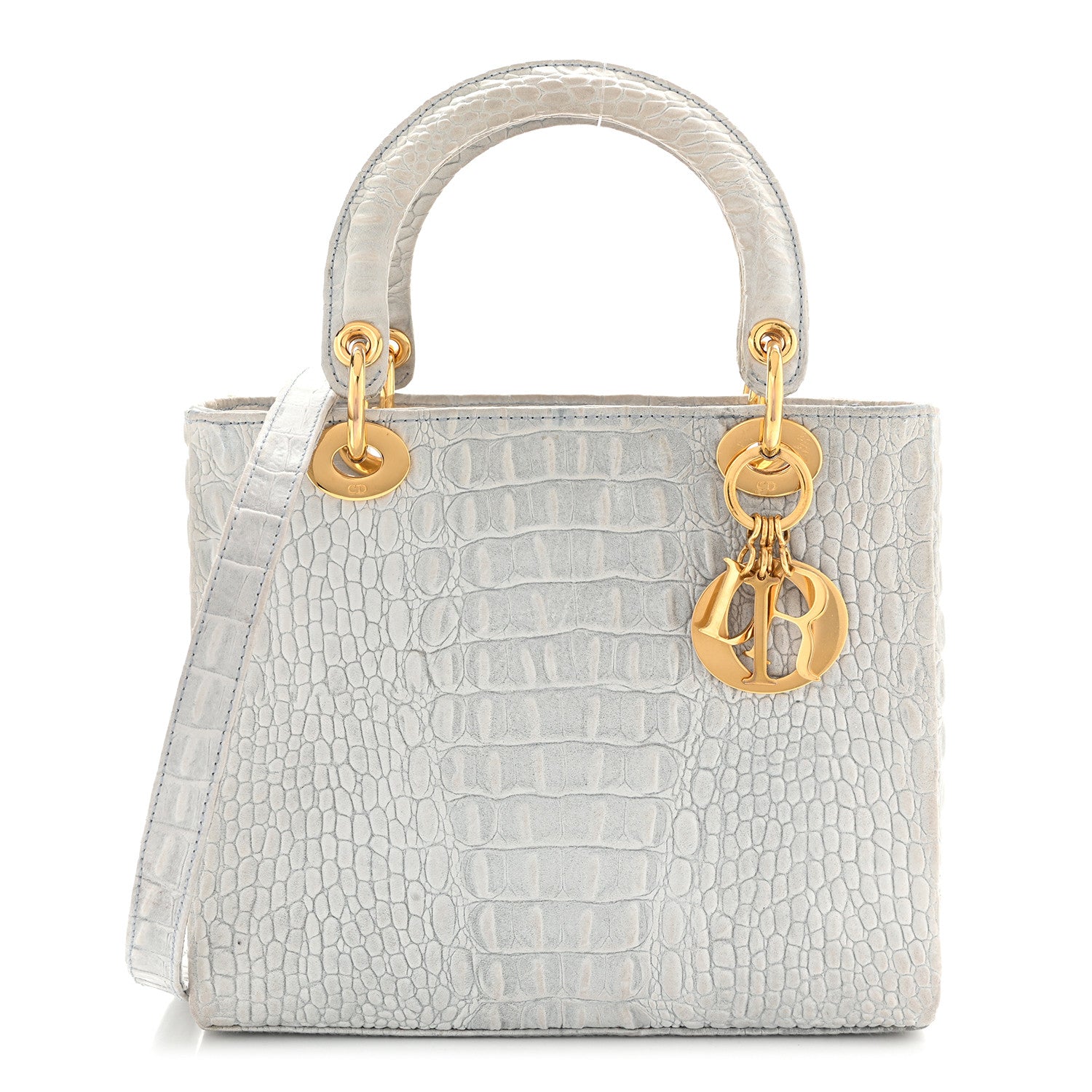 Christian Dior Calfskin Alligator Embossed Medium Lady Dior Light Blue 1 of 12