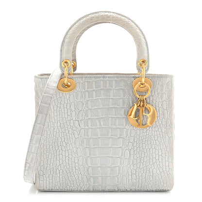 Christian Dior Calfskin Alligator Embossed Medium Lady Dior Light Blue 1 of 12