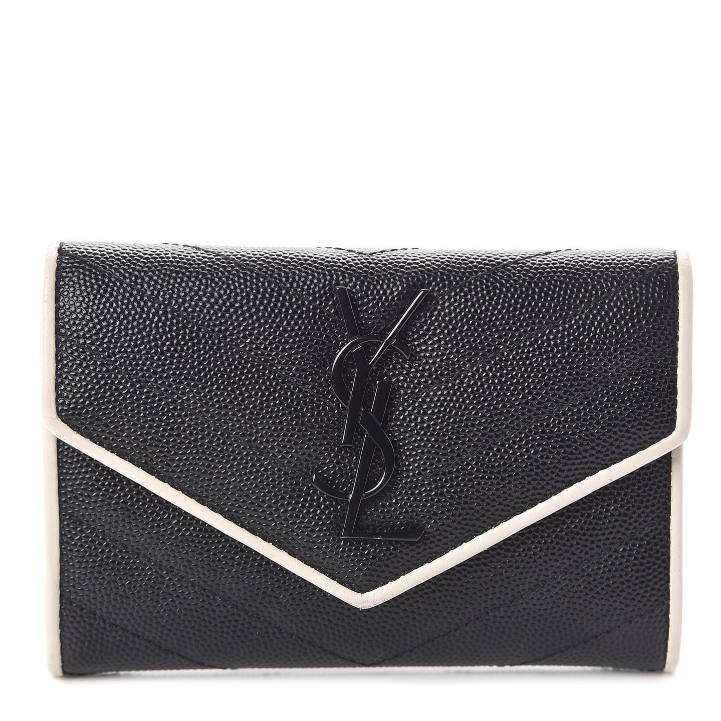 Grain De Poudre Matelasse Chevron Small Monogram Envelope Wallet Black Dove White