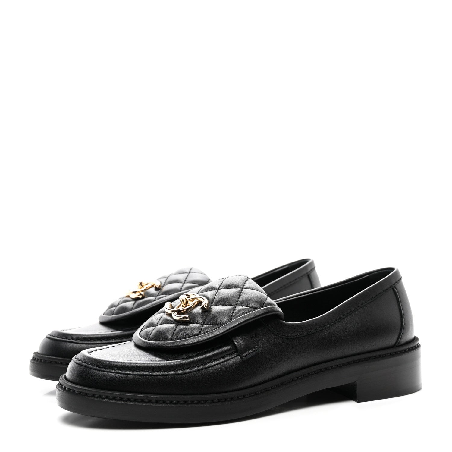 Chanel Lambskin Quilted CC Turnlock Loafers 37.5 Black 3 of 9