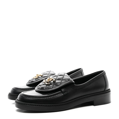 Chanel Lambskin Quilted CC Turnlock Loafers 37.5 Black 3 of 9