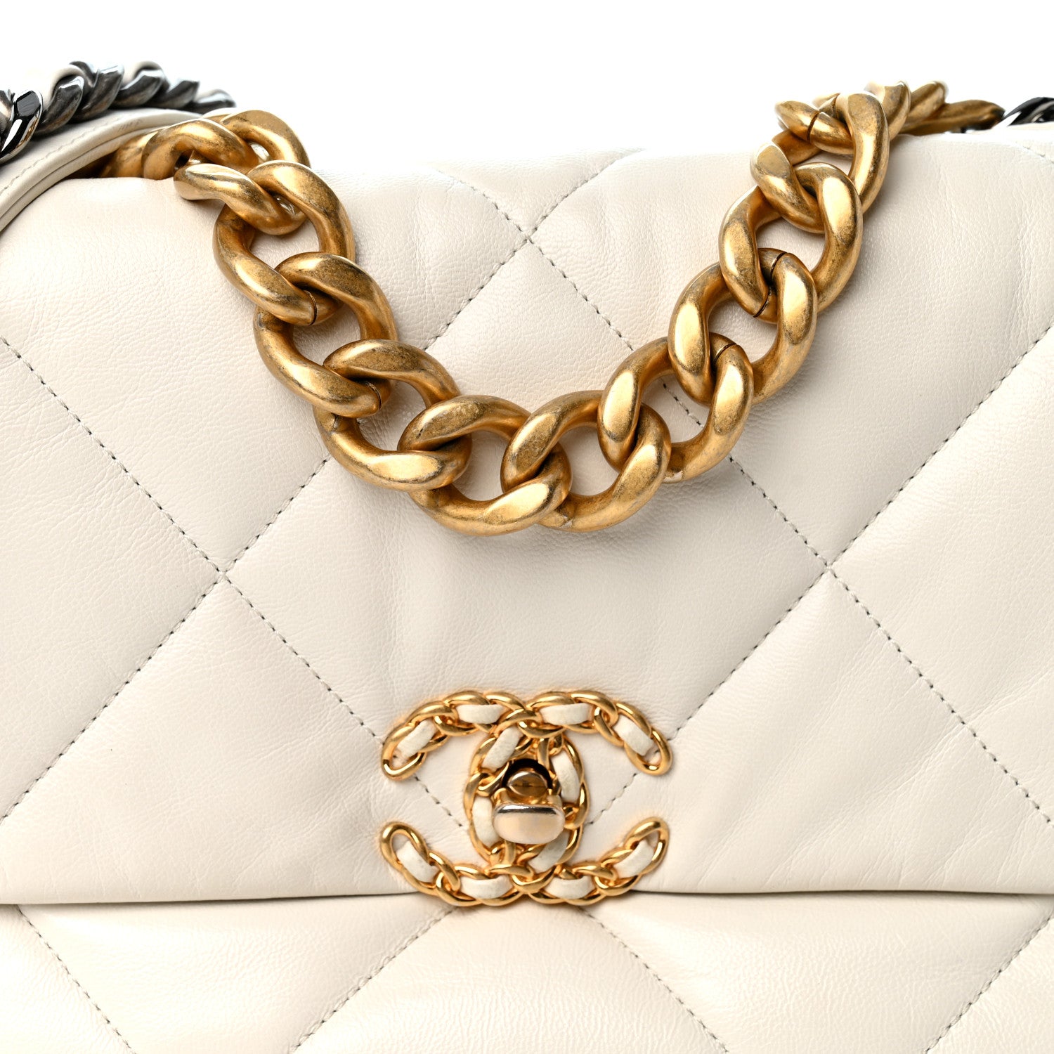 Chanel Goatskin Quilted Large Chanel 19 Flap White 8 of 10
