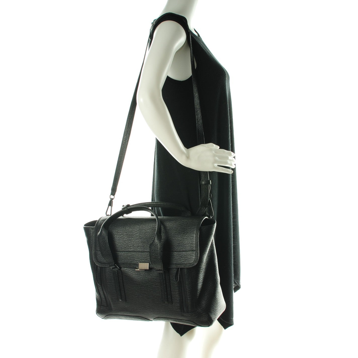 3.1 Textured Calfskin Large Pashli Satchel Black