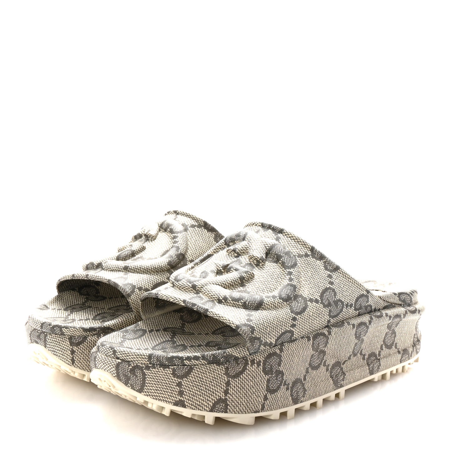 Cubic Rubber GG Monogram Womens Interlocking G Platform 42mm Slide Sandals 39 Beige Ebony