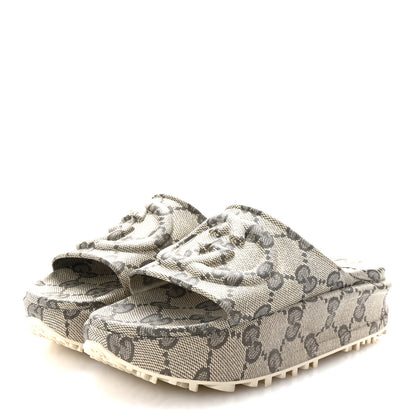 Gucci Cubic Rubber GG Monogram Womens Interlocking G Platform 42mm Slide Sandals 39 Beige Ebony 4 of 9