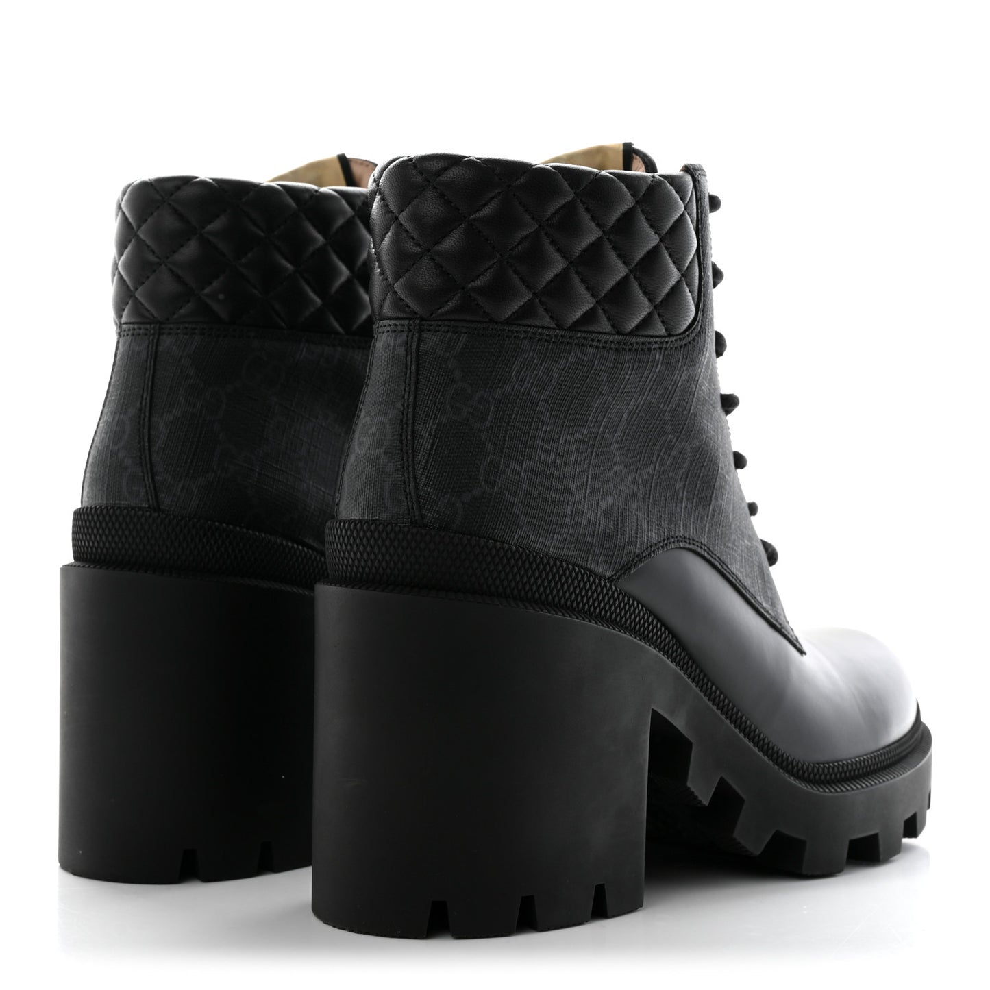 Apollo Calfskin GG Supreme Nappa Samoa Quilted Lace Up Ankle Boots 41 Black