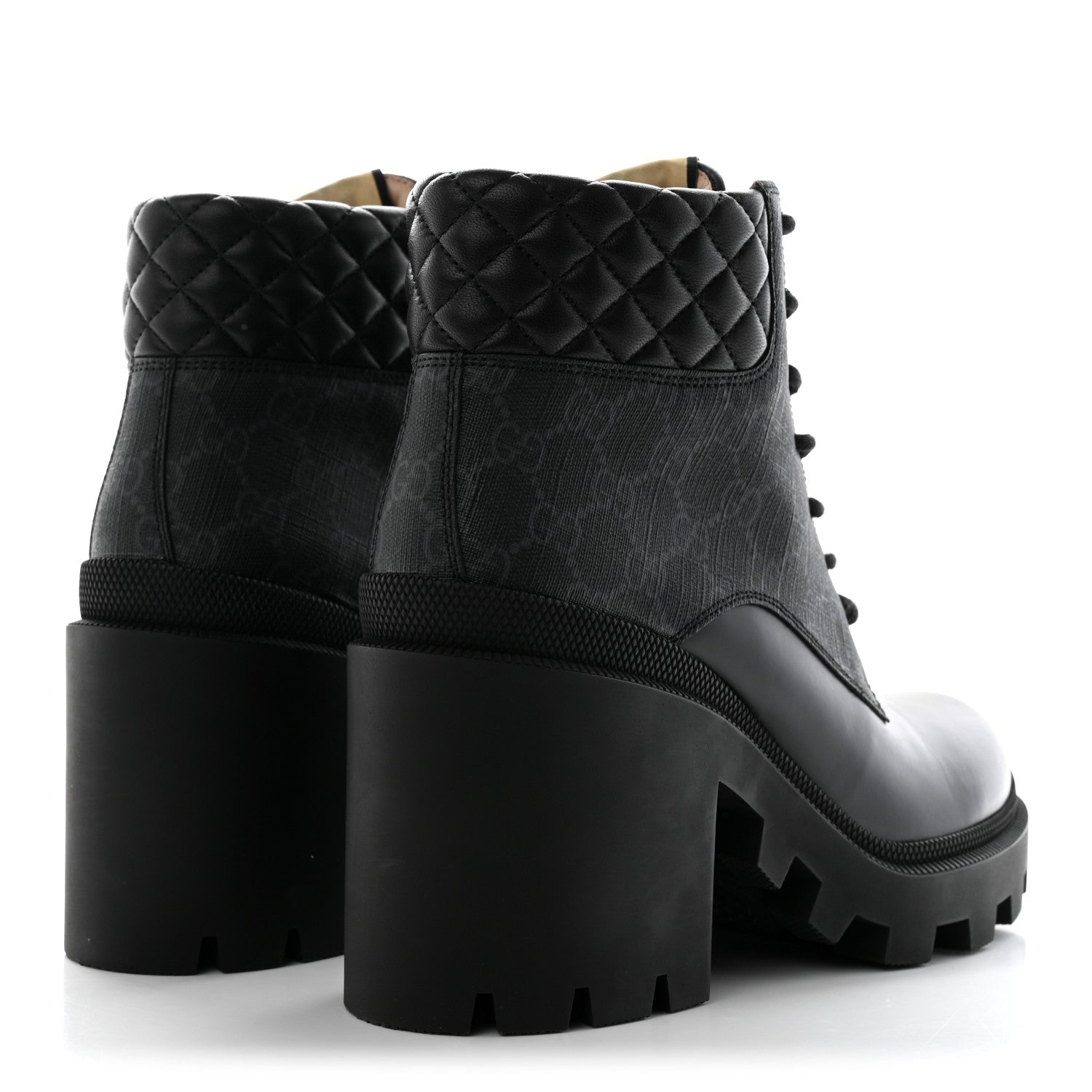 Gucci Apollo Calfskin GG Supreme Nappa Samoa Quilted Lace Up Ankle Boots 41 Black 4 of 12
