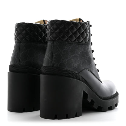 Gucci Apollo Calfskin GG Supreme Nappa Samoa Quilted Lace Up Ankle Boots 41 Black 4 of 12