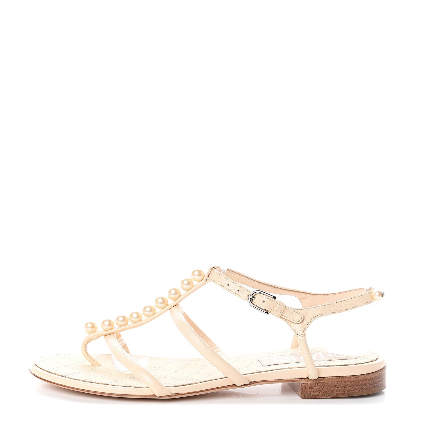 Lambskin Pearl Thong Sandals 37.5 Beige