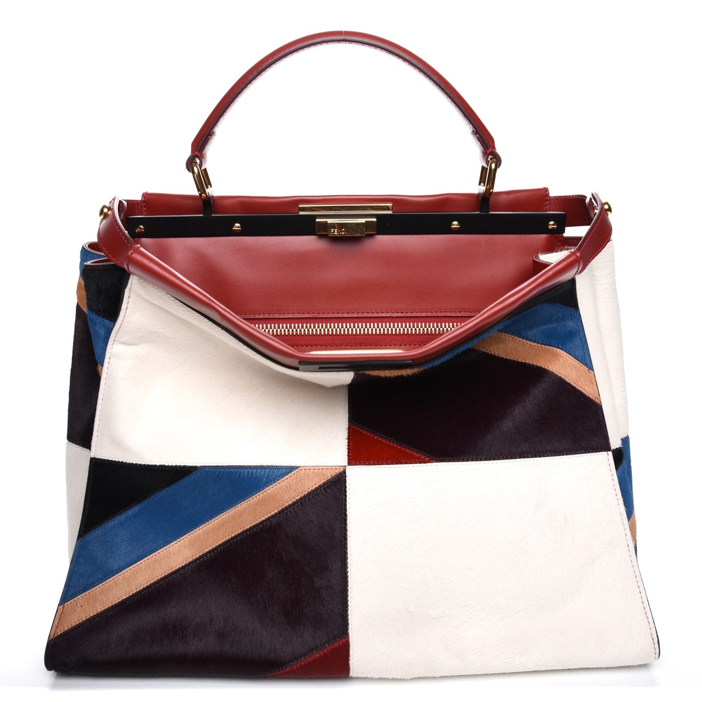 Calf Hair Patchwork Large Peekaboo Iconic Satchel White Red Multicolor