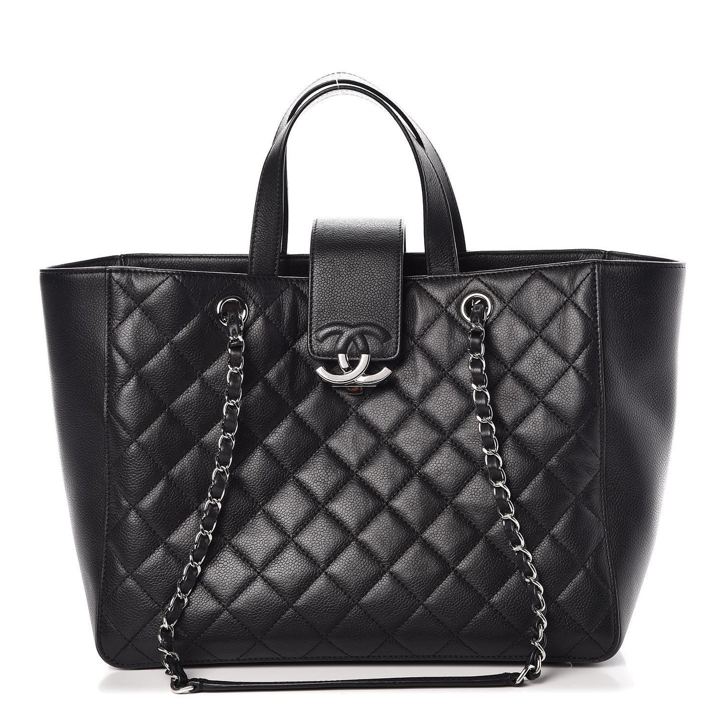 Caviar Quilted Large CC Box Shopping Tote Black