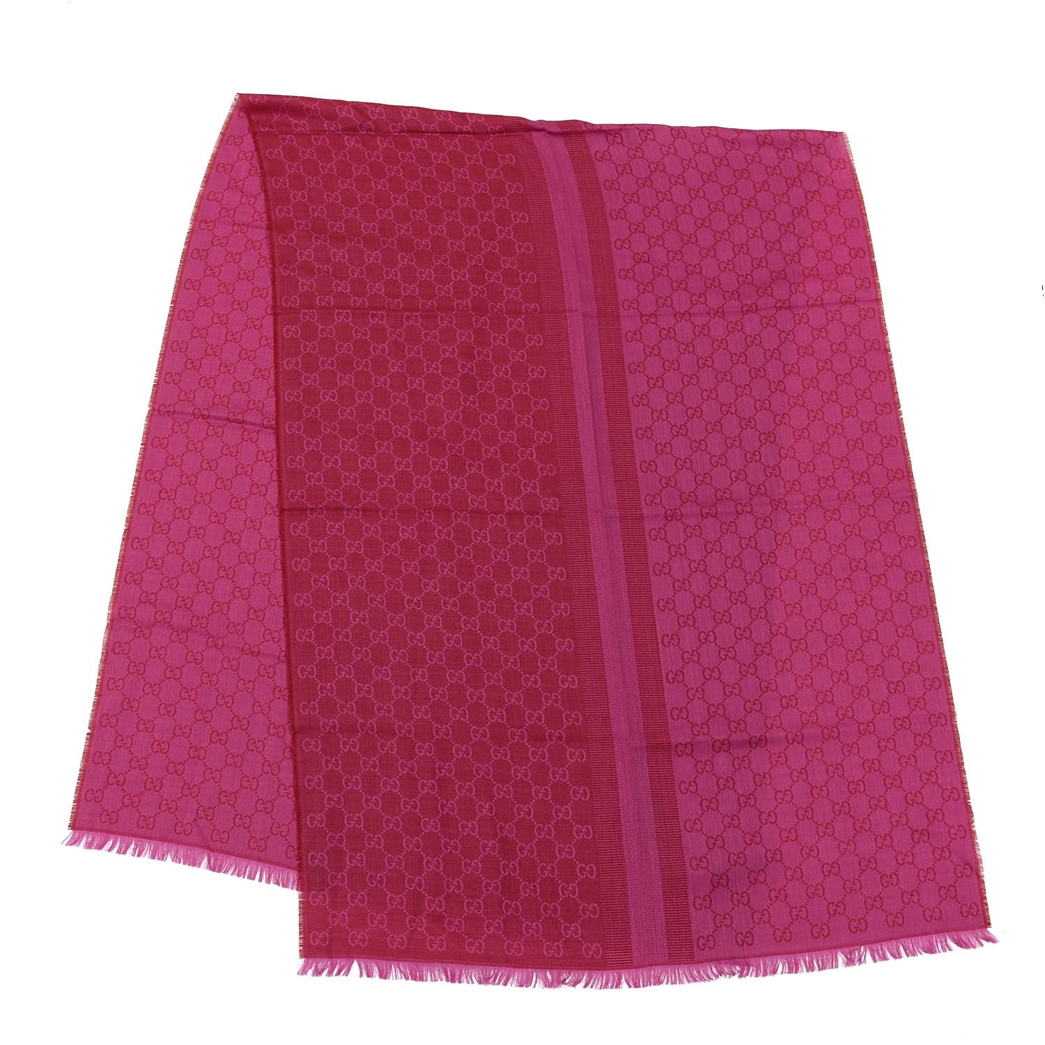 Gucci Wool Silk GG Monogram GGWeblong Fringe Scarf Shawl Red Pink 2 of 3