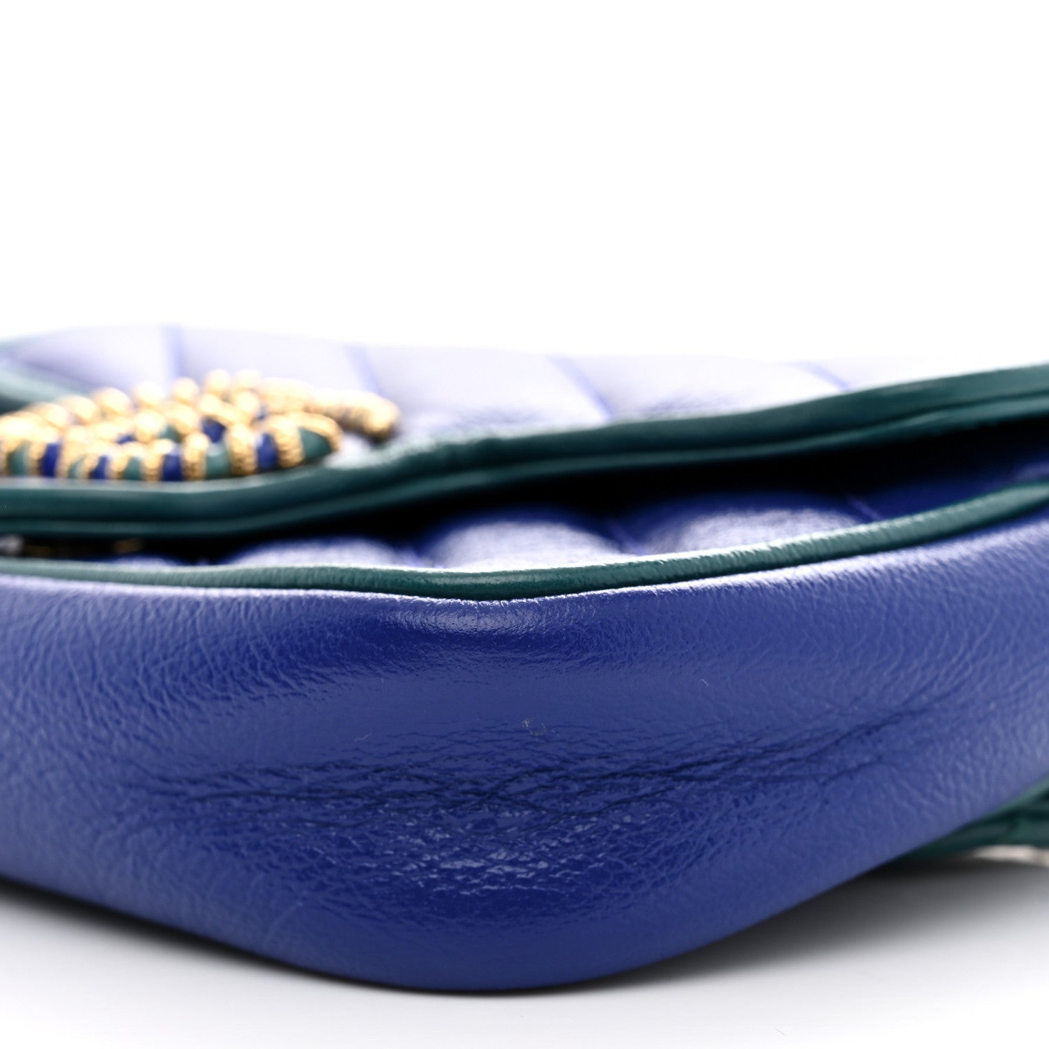 Gucci Azalea Calfskin Enamel Matelasse Diagonal Super Mini Torchon GG Marmont Shoulder Bag Imperial Blue Pavone 10 of 11
