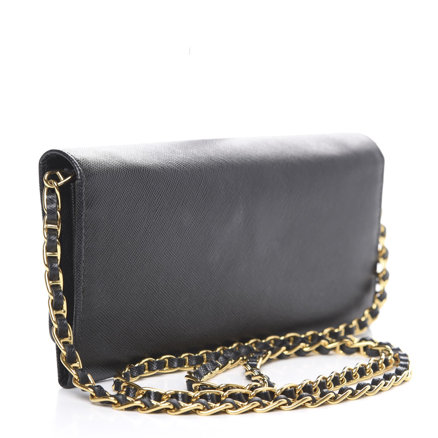 Prada Saffiano Metal Oro Chain Wallet Black 2 of 10