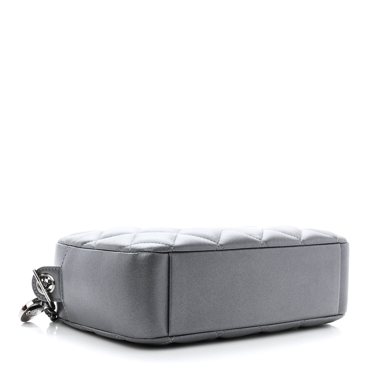 Chanel Metallic Lambskin Quilted Small Diamond CC Camera Case Dark Silver 4 of 11