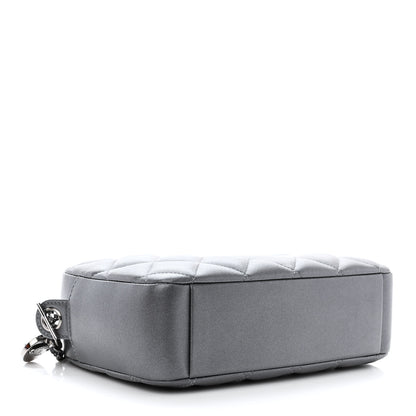 Chanel Metallic Lambskin Quilted Small Diamond CC Camera Case Dark Silver 4 of 11