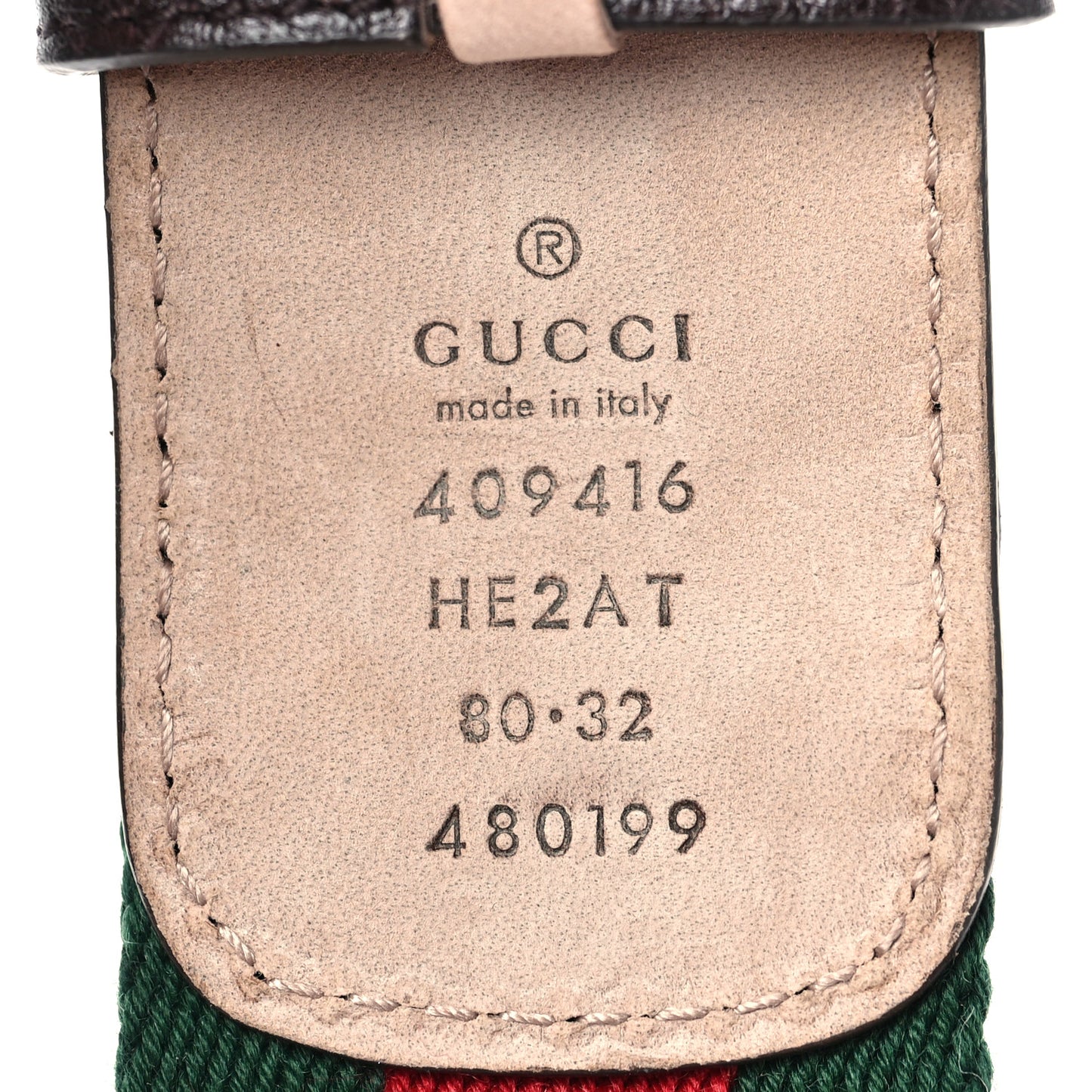 Nylon Textured Calfskin Double G Web 40mm Belt 80 32 Green Red Dark Cocoa