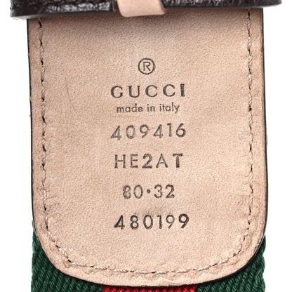 Gucci Nylon Textured Calfskin Double G Web 40mm Belt 80 32 Green Red Dark Cocoa 3 of 4