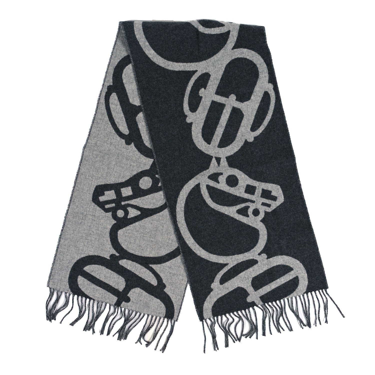 Hermes Cashmere Boucles et Camails Muffler Anthracite Gris Clair 2 of 3