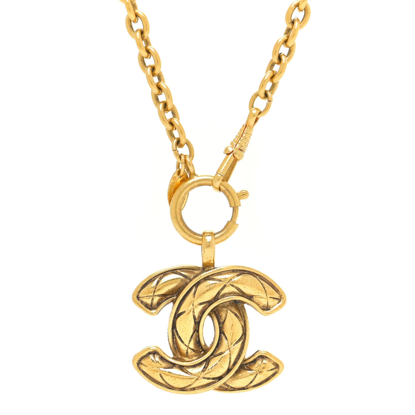 Quilted Large CC Long Chain Necklace Gold